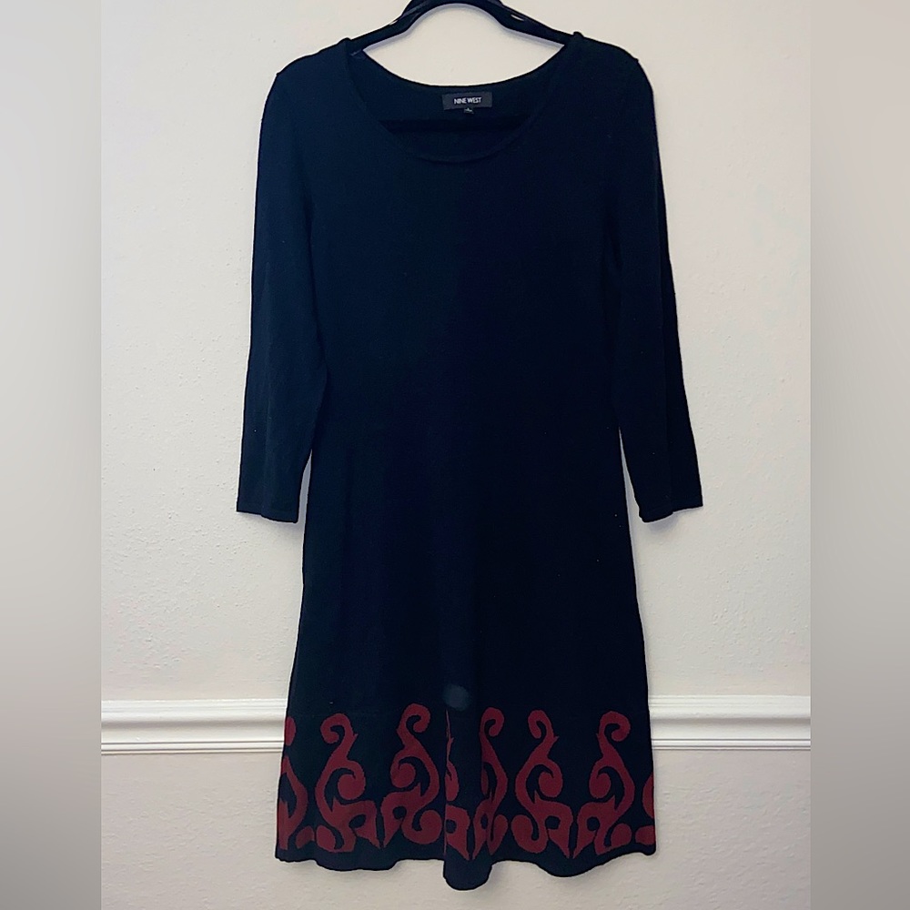 Nine West Black Sweater Dress with Red Hem Design Size L